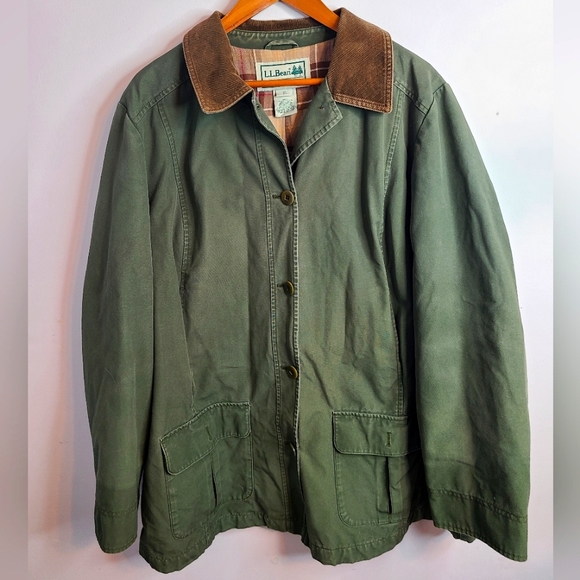 L.L. Bean Jackets & Blazers - L.L. Bean - Vintage Bomber Jean Jacket - SIZE XL - Dark Green Flannel